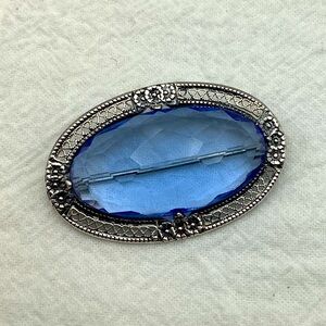 Antique Blue Art Glass Set In Sterling Silver